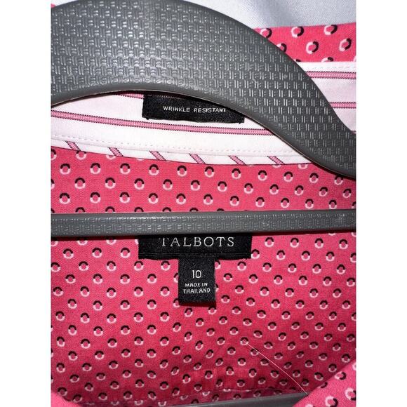 Talbots Women's Pink Geometric Design Button 3/4 Sleeve Size 10 Wrinkle Resist - Picture 3 of 9